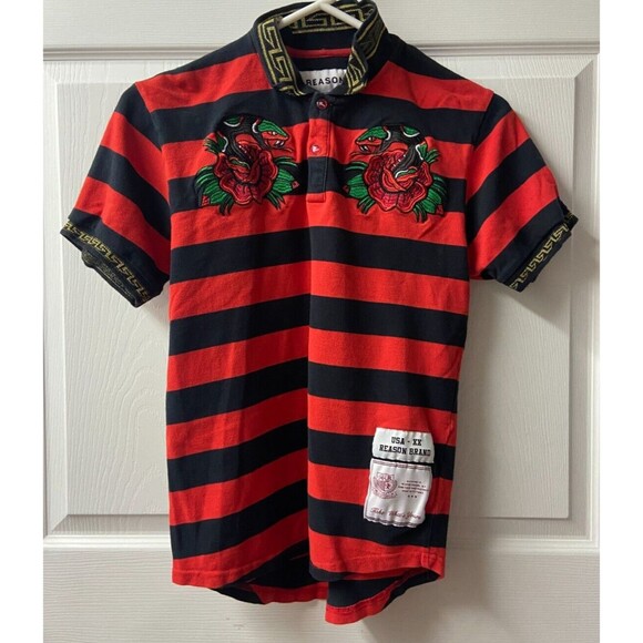 Reason Polo Men Small Red Snake with Flower Colorful Streetwear Take Whats Yours - Picture 1 of 4